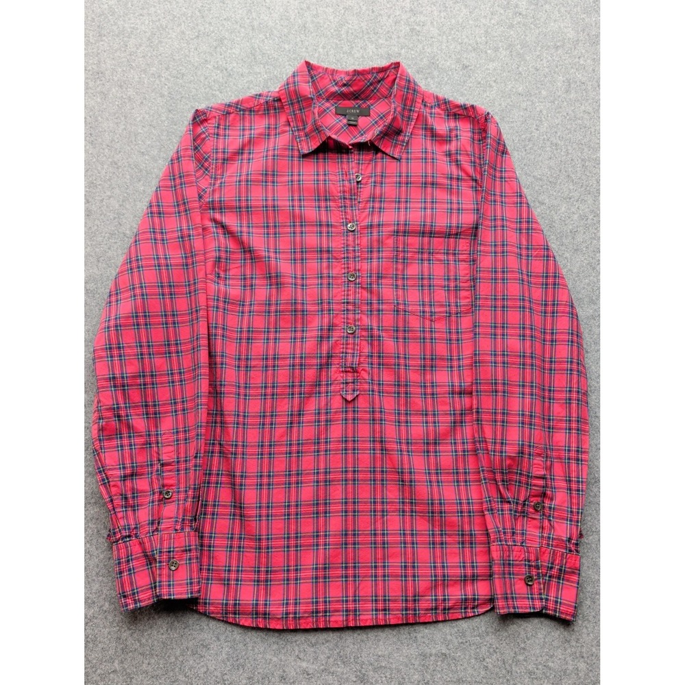 J Crew Women's Long Sleeve Plaid Pattern Button Up Shirt Red Blue Size 12 EUC
